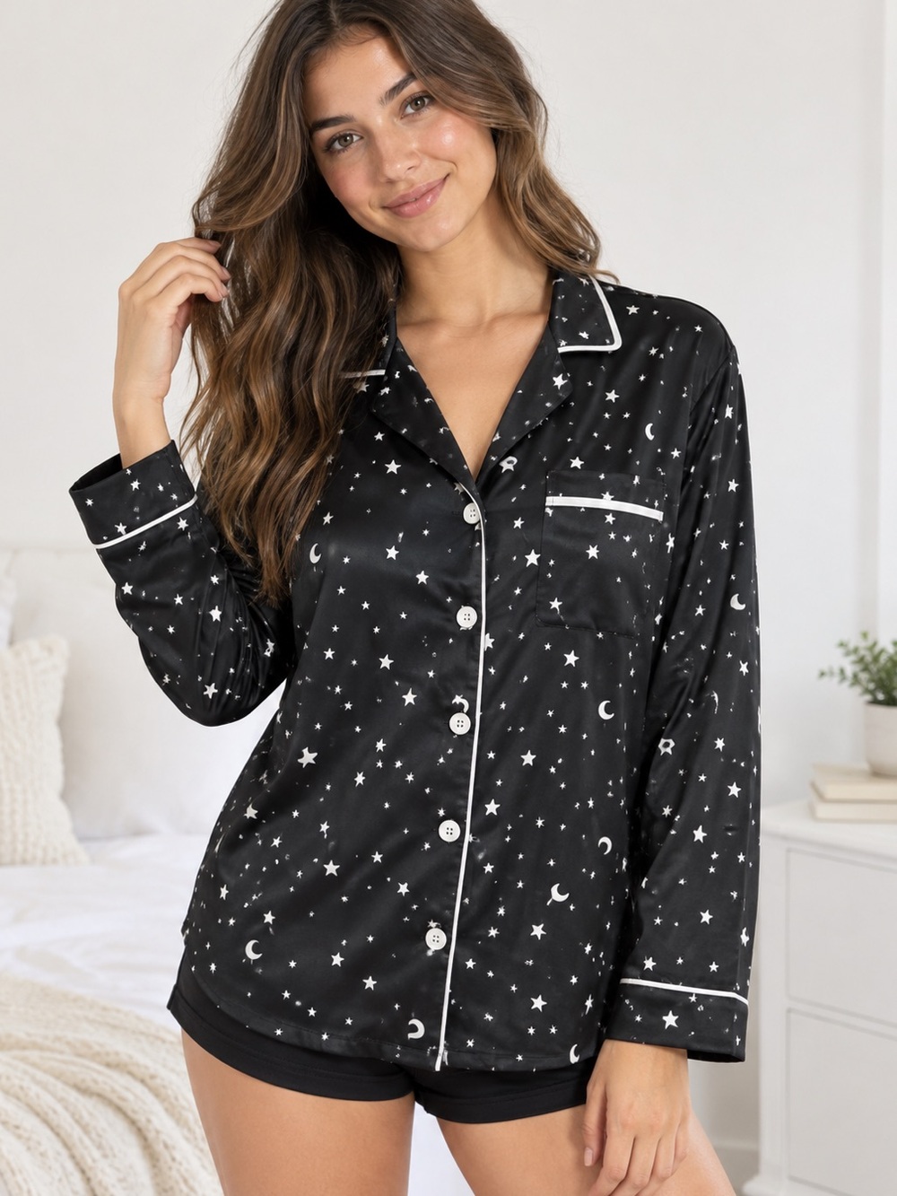 Abercrombie & Fitch Black Star & Moon Print Pajama Top Size S